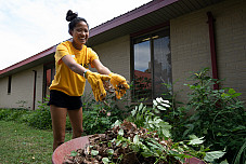 Student gardening