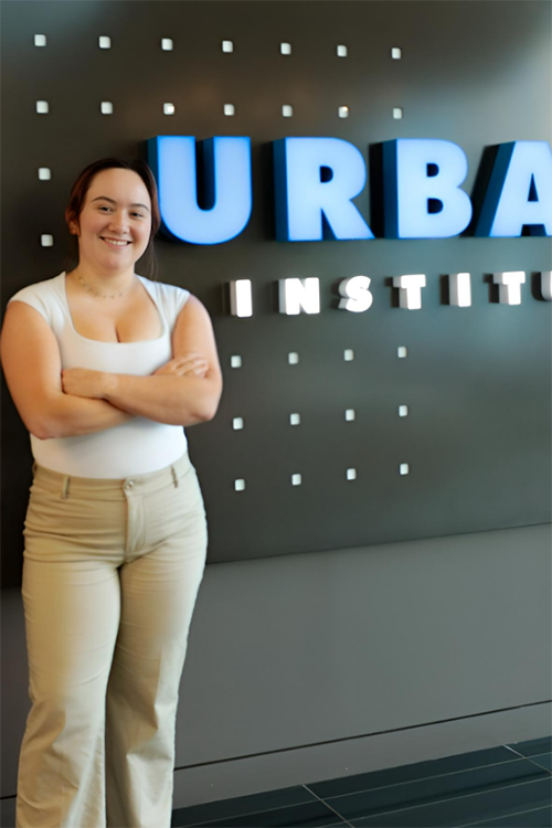 Halle Collins inside the Urban Institute, where she interned.