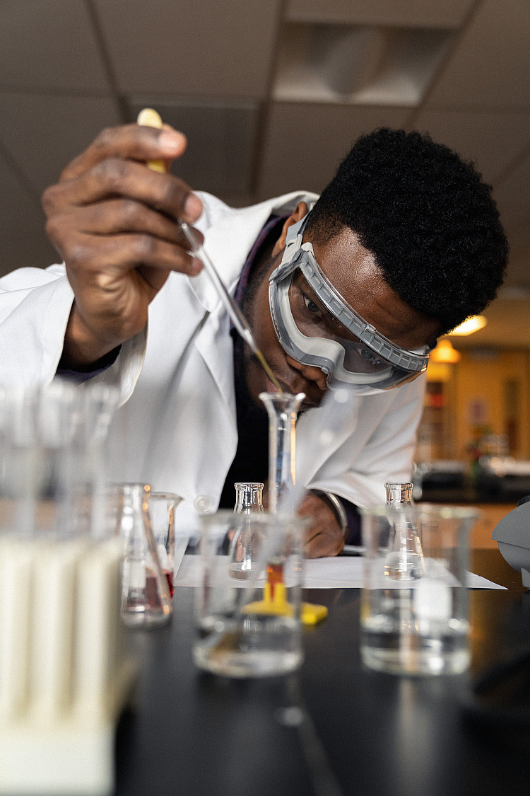 Chemistry major Joahn Marwin Okoumba plans to use his education to open pharmacies and bring needed medicines to his home country Gabon.