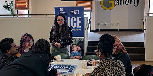 Students engage in an interactive activity to learn about ALICE populations.