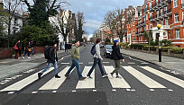 Brockport students recreating the Beatles' infamous Abbey Road photo