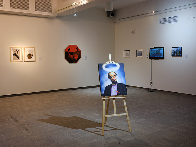 Art pieces related to the topic AI creation at the Student Art and Design Exhibit