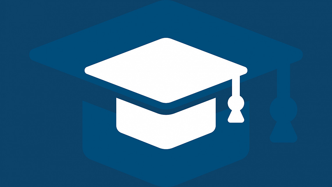 graphic of a graduation cap with a blue background.