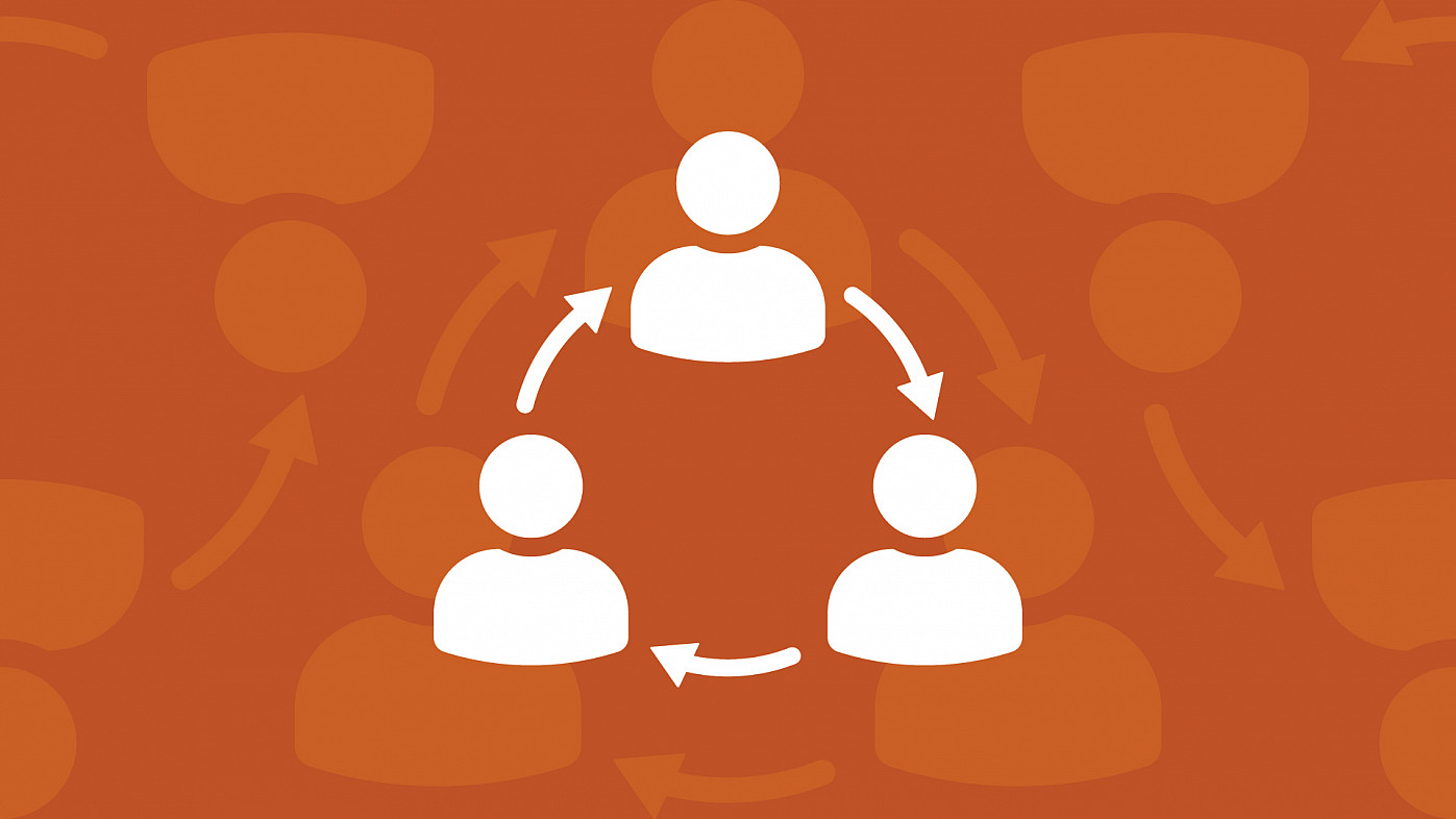 three body icons on a orange background.