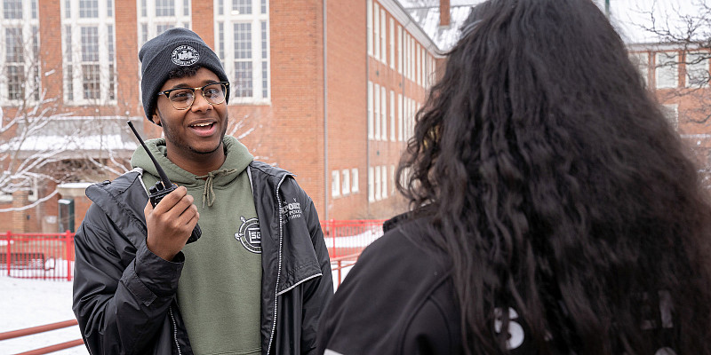 Student patrol with a walkie talkie