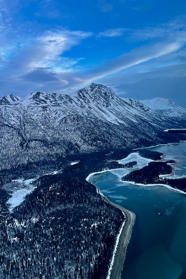 Aerial shot of mountains and rivers of the Lake Clark National Park by Sydney Boone