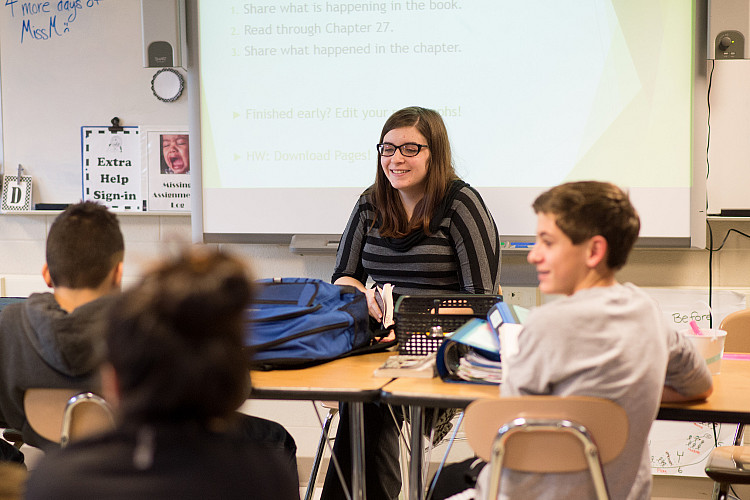 Student student teaching in a classroom
