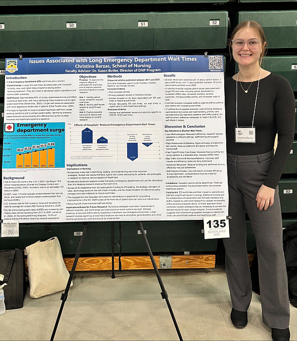 Senior nursing student, Christina Barzac, during her presentation at Poster Palooza on Scholar's Day.