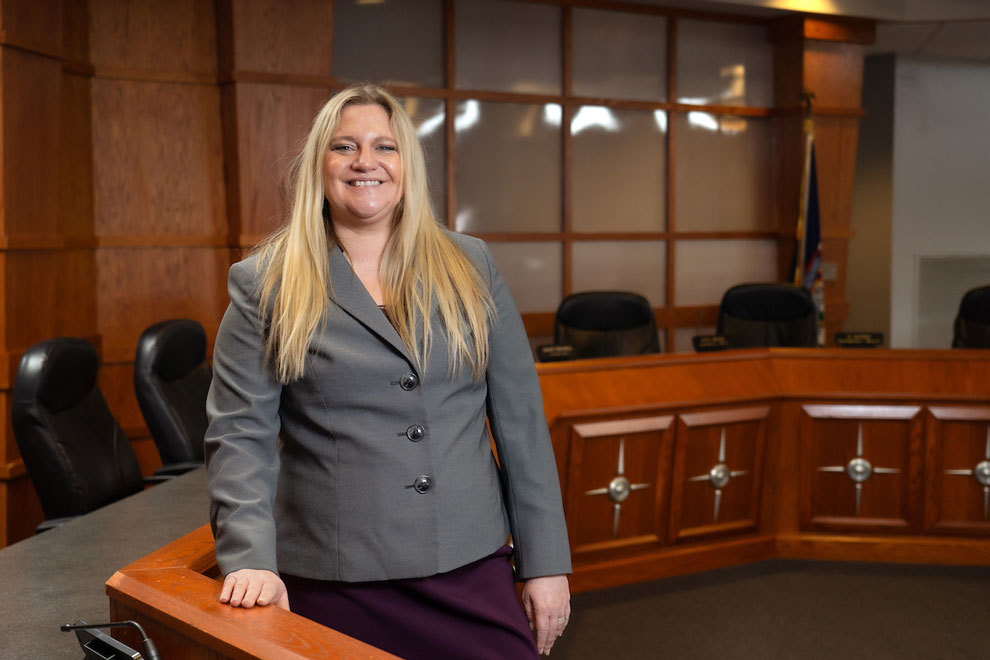 Rachael Tabelski, City Manager of Batavia, in the board room
