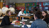Students participating in mock interviews