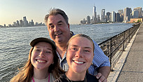 Journalism students Erin Jones (hat, left) and Lucy Crounse -- shown with alum, former Stylus Editor, and SUNY Institute for Local News (...
