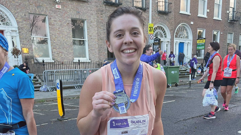 Eliza Pionessa after finishing the Dublin Marathon.