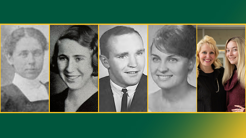 Five Generations of Graduates: Family Tradition. Pictured left to right: Laura Belle Mathewson (1899), Leona (Rayburn) Nesbitt (1935 and ...