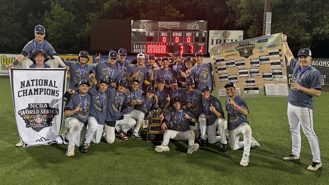 SUNY Brockport's Club Baseball team celebrating their 2026 NCBA World Series win.